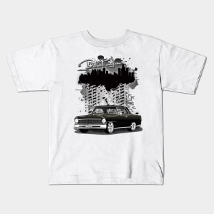 1967 Black Chevy II Nova Detroit Iron Print Kids T-Shirt